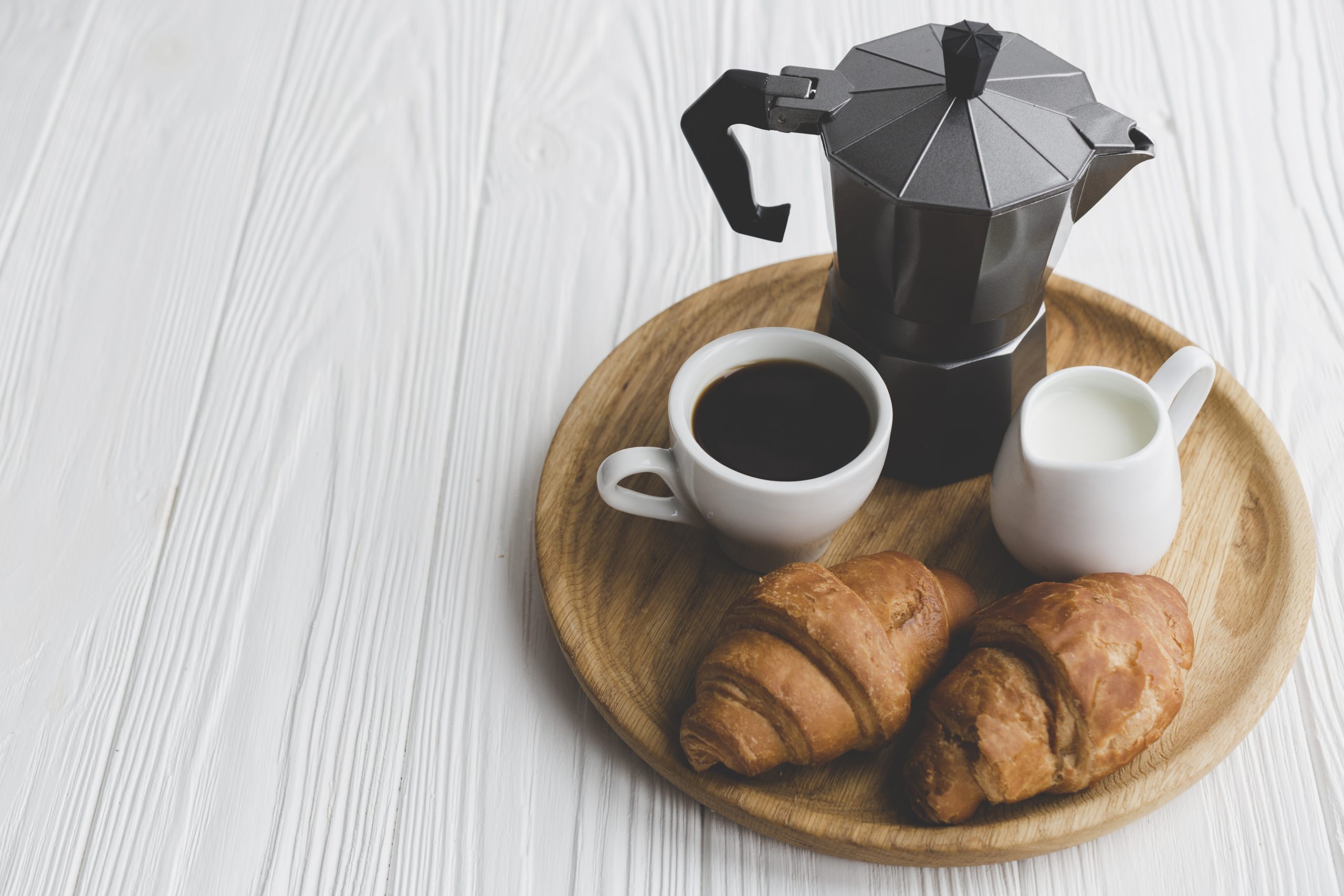 fresh croissants coffee tray